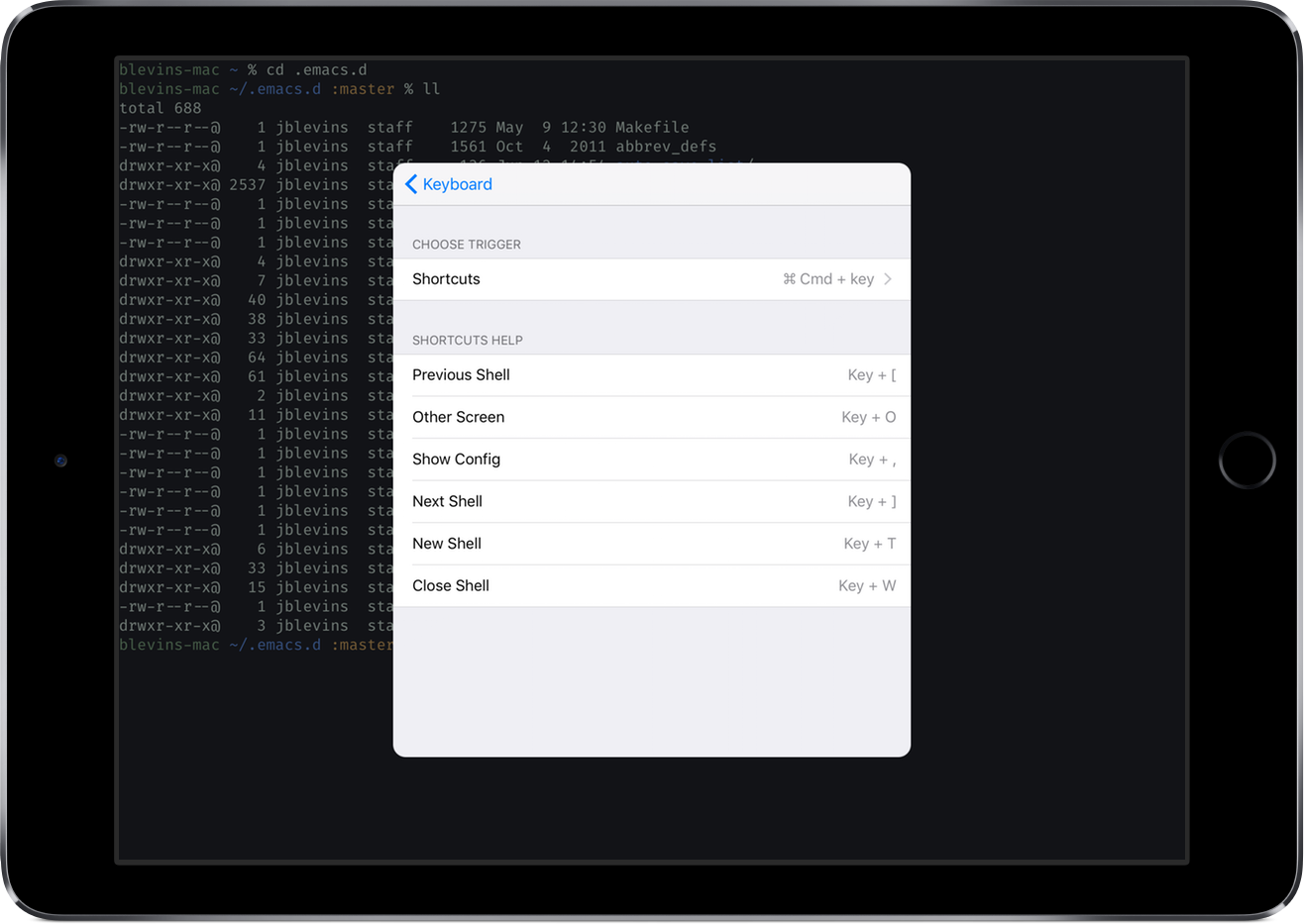 Blink Shell Keyboard Shortcuts