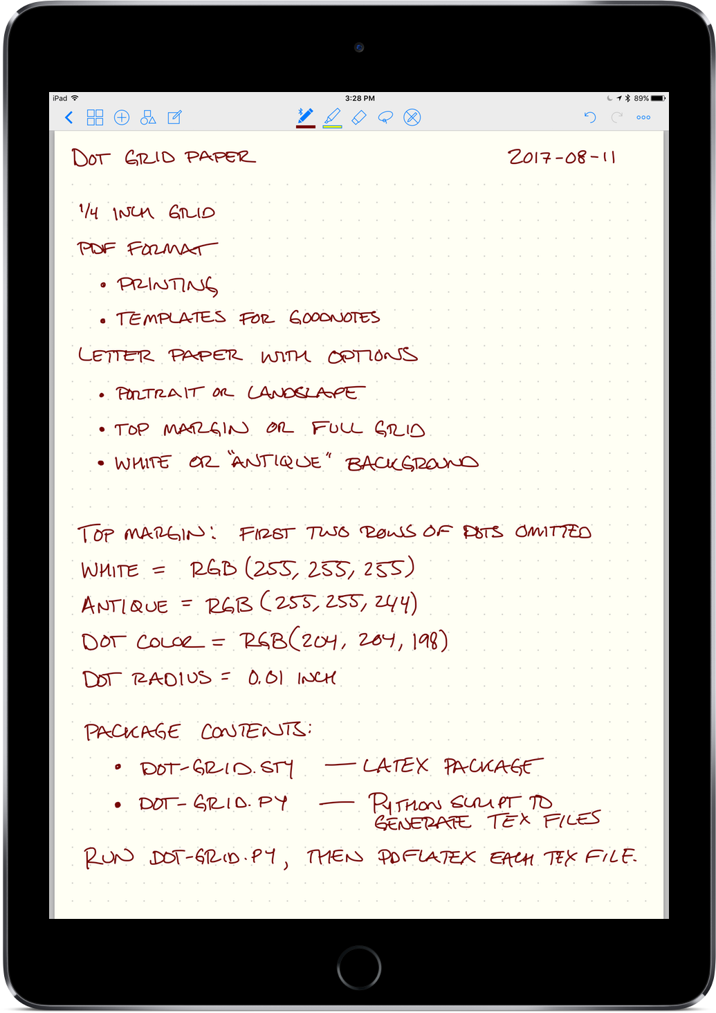 Dot Grid Paper Template in GoodNotes on iPad