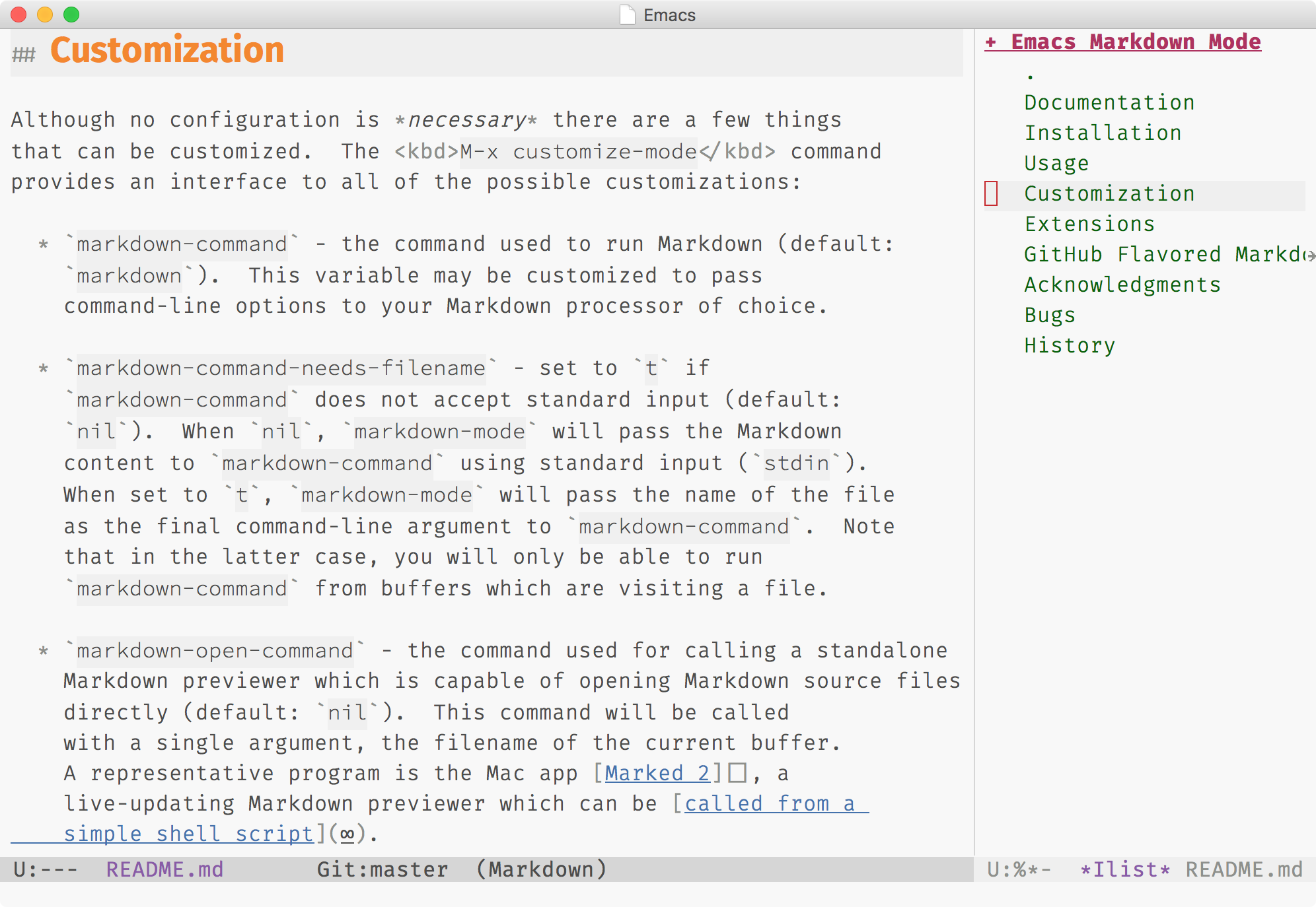 imenu-list with Markdown Mode