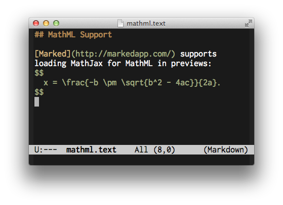 Markdown and LaTeX source code in Emacs